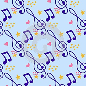 Abstract music notes seamless pattern background. musical illustration melody decoration