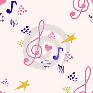 Abstract music notes seamless pattern background. musical melody decoration