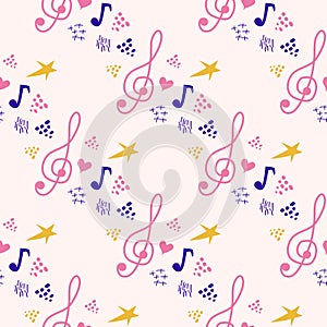 Abstract music notes seamless pattern background. musical melody decoration