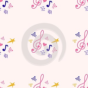 Abstract music notes seamless pattern background. musical melody decoration