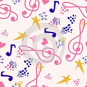 Abstract music notes seamless pattern background. musical melody decoration