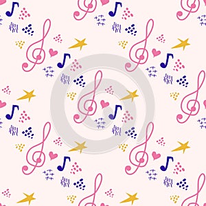 Abstract music notes seamless pattern background. musical melody decoration