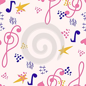Abstract music notes seamless pattern background. musical melody decoration
