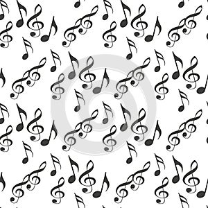 Abstract music notes seamless pattern background. Vector musical illustration melody decoration