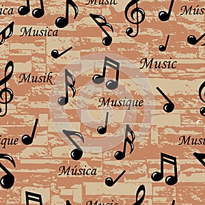 Abstract Music notes seamless pattern. Vector background (wallpaper).