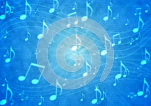 Abstract Music Notes Staff in Blurry Grungy Blue Background