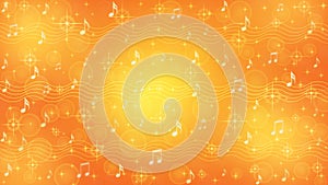 Abstract Music Notes and Staves in Orange and Yellow Background