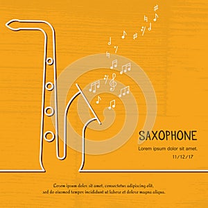 Abstract music saxophone cover. Graphic vector poster illustration. Modern cute card line background. Sound concept