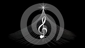 Abstract Music Tree with Treble Clef and Star on Black Background