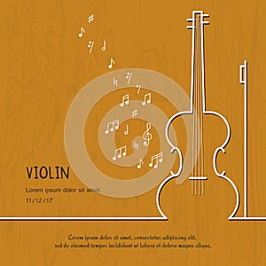 Abstract music violin cover. Graphic vector poster illustration. Modern cute card line background. Sound concept