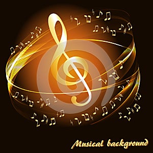 Abstract musical background with gold stave