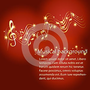 Abstract musical background with gold stave