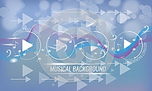 Abstract musical futuristic background with arrows and bokeh effect. Vector background. Blue color