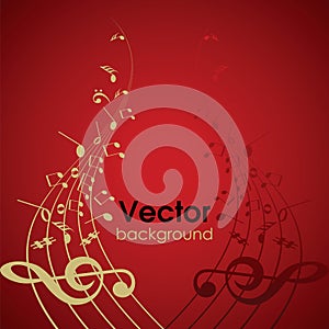 Abstract musical red background with music note. photo