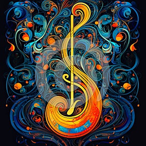 Abstract musical sound note graphic illustration on blackboard