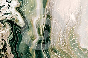 Abstract muted green bubbles and waves. Acrylic Fluid Art. Art Deco marbling background or texture