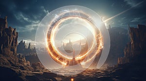 An abstract mysterious stargate with flare effects around, gateway to other galaxies, sic-fi concept