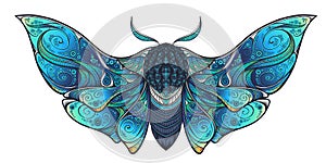 Abstract mystical Moth in psychedelic design. Vector illustration.