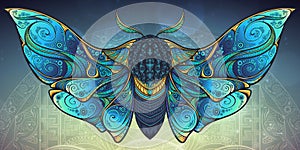 Abstract mystical Moth in psychedelic design. Vector illustration.