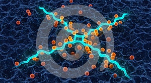 Abstract nanostructure with glowing energy streams