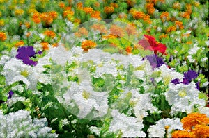 Abstract natural background. Colorful summer flowers on a green natural backdrop