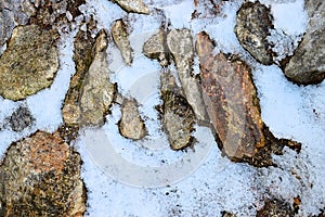 Abstract Natural Background and Texture - Pattern with Snow Crystals and Stones