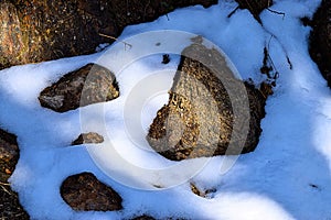 Abstract Natural Background and Texture - Pattern with Snow Crystals and Stones in Light and Shade