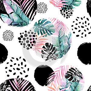 Abstract natural seamless pattern inspired by memphis style.