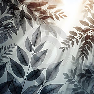 Abstract nature background with leafs, toned in blue color.