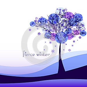 Abstract nature background with tree. Cruel winter