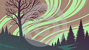 Abstract Nature Landscape with Wavy Patterns and Lone Tree Vector, vector design Generative AI