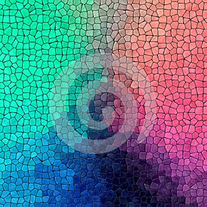 Abstract plastic stony mosaic tiles texture background with black grout - green, cyan, blue, pink, purple colors