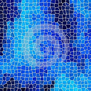 Nature marble plastic stony mosaic tiles texture background with white grout - dark and light shadows of bright blue