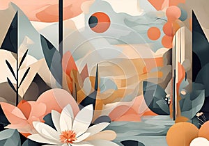 Abstract nature poster Cubist landscape background