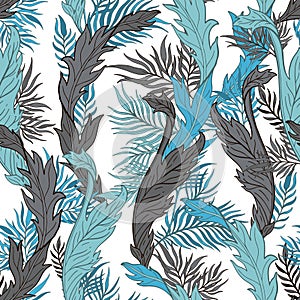 Abstract nature seamless pattern hand drawn. Ethnic ornament, floral print, textile fabric, botanical element. Vintage retro style