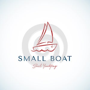 Abstract Nautical Vector Sail Yachting Sign, Symbol, Logo Template. Sailing Boat with Sea Waves Minimalist Silhouette