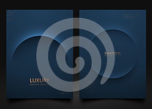 Abstract navy blue background luxury cover set. Minimalist style cover template arc line shadow shape. Modern premium vector