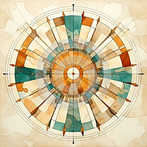 Abstract Neoclassicism: Futurist Watercolor Design With Architectural Grids