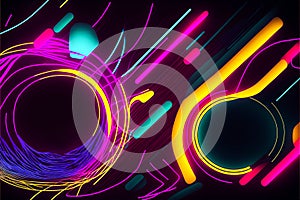 Abstract neon background with circles and lines