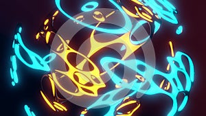 Abstract neon background with glowing shapes and lines. Vj loop 3d animation