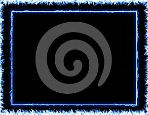 Abstract Neon Blue Rectangular Frame with Electric Spark Border on Black Background