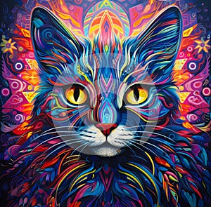 Abstract Neon Cat Art