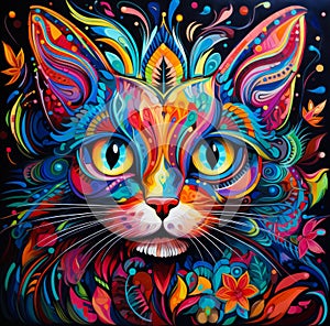Abstract Neon Cat Art