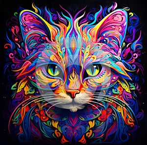 Abstract Neon Cat Art