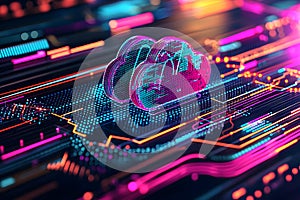 Abstract Neon Cloud Computing Data Network Visualization