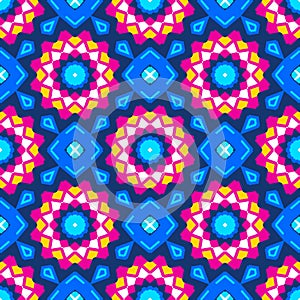 Abstract neon colors kaleidoscopic geometric seamless pattern