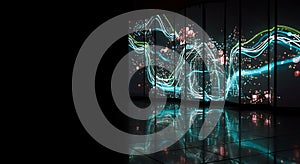 Abstract neon data visualization on dark display