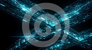 Abstract neon digital matrix structures intersect