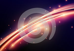 Abstract neon glowing line in motion with light sparkles and flares. Futuristic background, with neon swirl