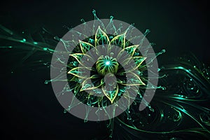 abstract neon green fantasy artistic flower with lighting effect shiny futuristic background Fractal artwork